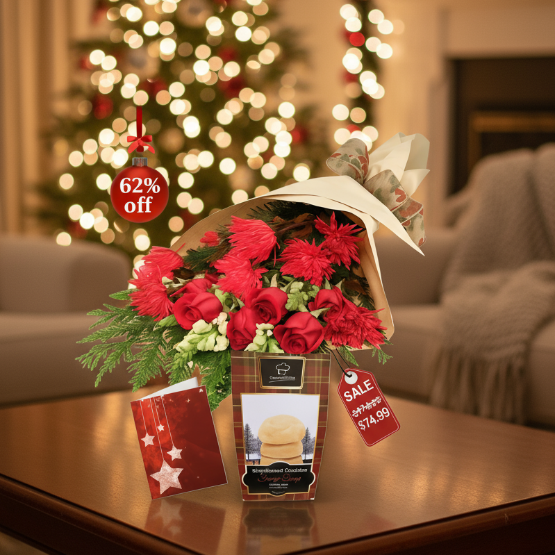 Collection de Noël des Créateurs IV - Ensemble de Luxe (24 Tiges Roses, Lys)