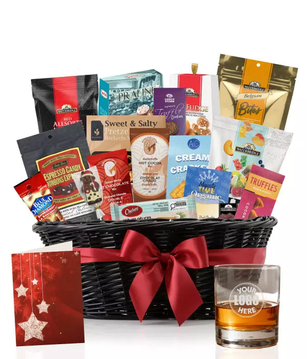 Collection de paniers cadeaux gourmands de Noël con Verre à Whisky Personnalisé