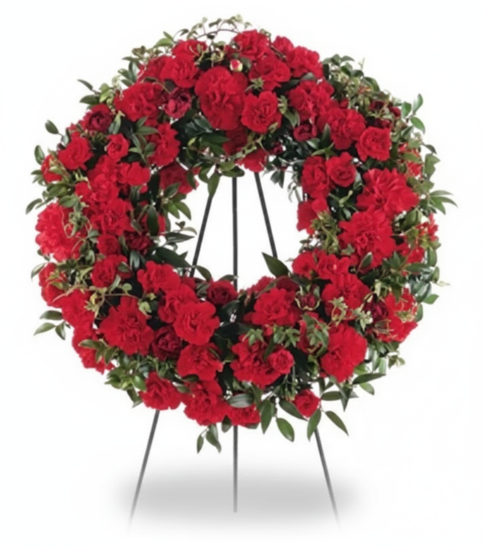 Couronne "Salutations Chaleureuses" - Roses Rouges - Sympathie