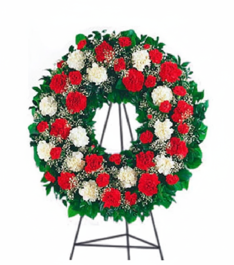 Couronne de vacances festive rouge et blanche pour décor saisonnier