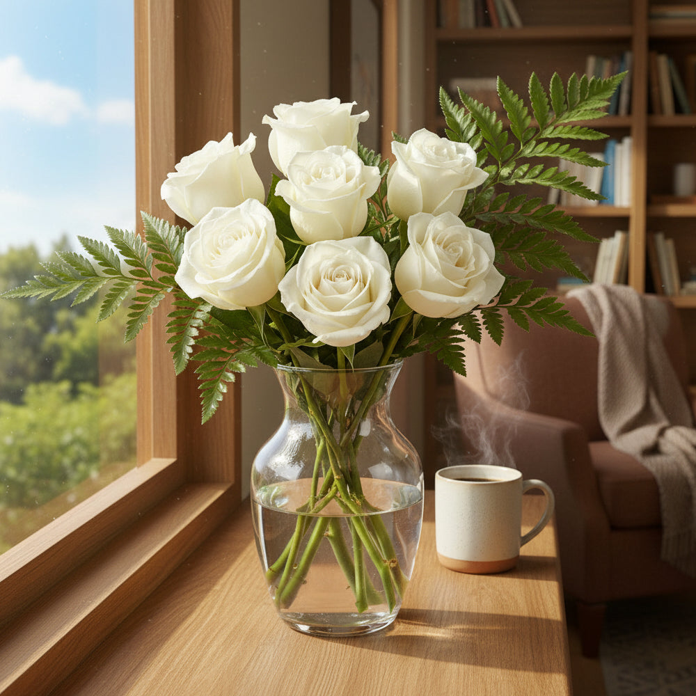 Demi-douzaine de roses blanches