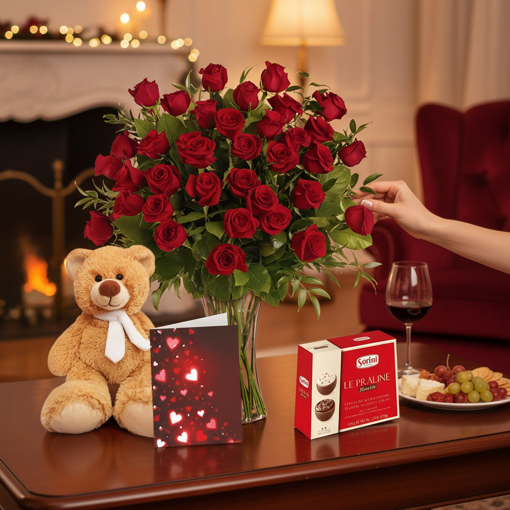 Set of 36 Long Stem Red Roses