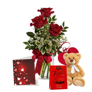 Ensemble de Luxe: Roses Rouges, Ours en Peluche et Truffes