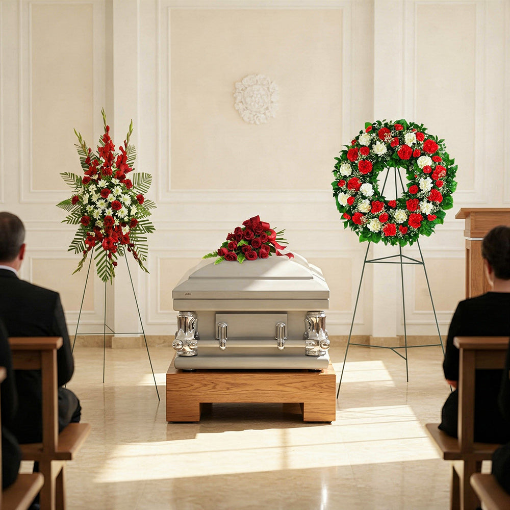 Ensemble Élégant de Roses Rouges et Blanches - Funérailles et Sympathie