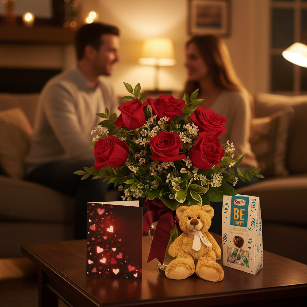Ensemble Romantique "Rouge Fraise" - Roses Rouges - Collection Cherished - Anniversaire
