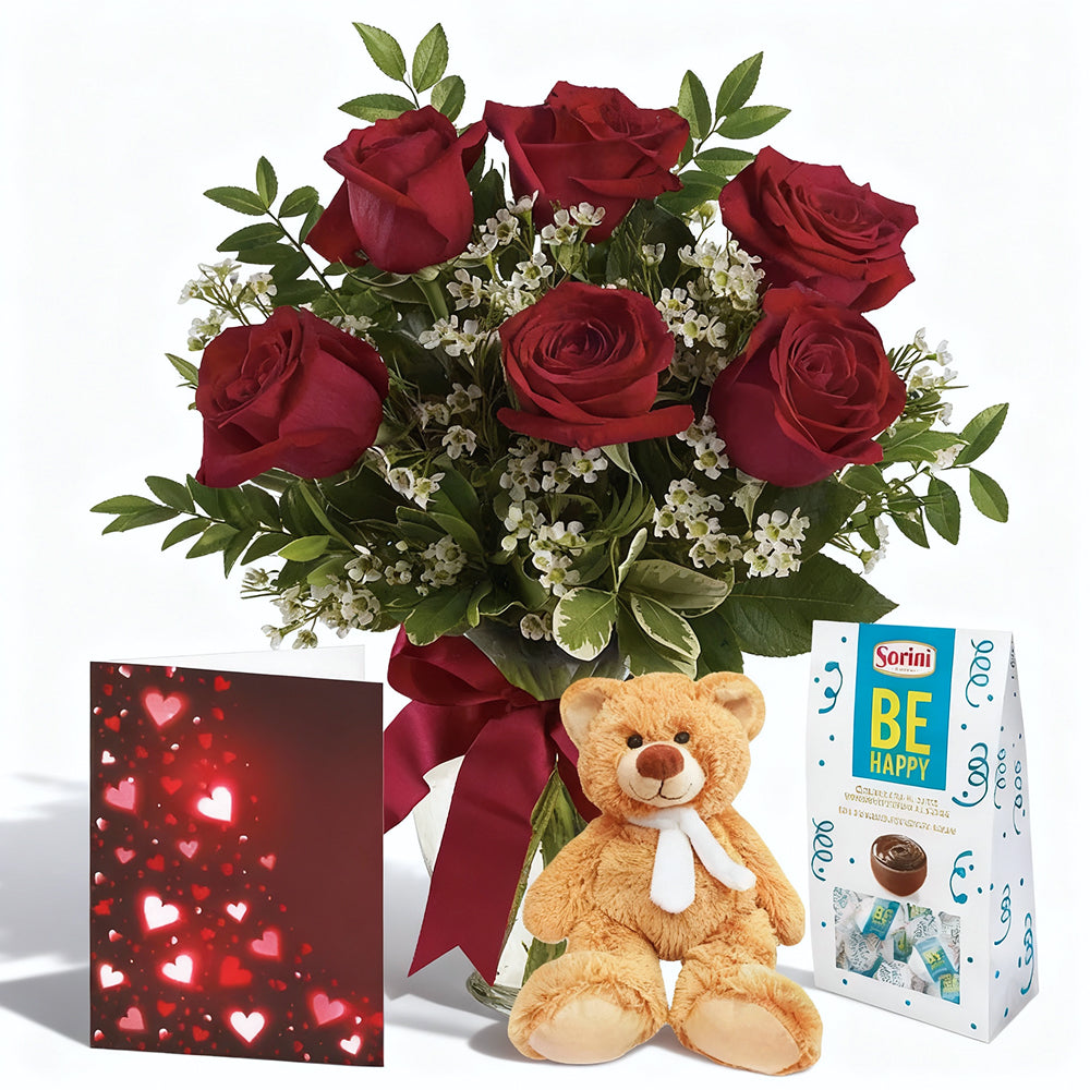Ensemble Romantique "Rouge Fraise" - Roses Rouges - Collection Cherished - Anniversaire