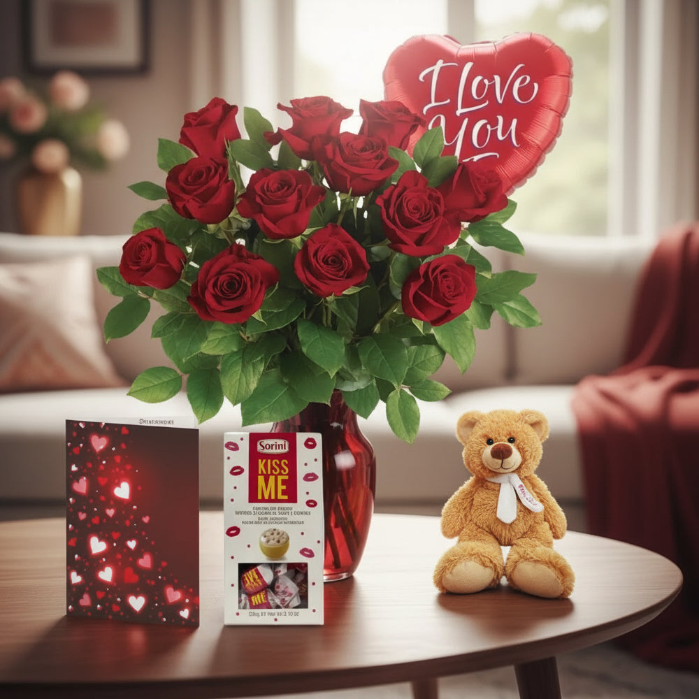 Ensemble "Rose Chic" - Roses Rouges - Anniversaire