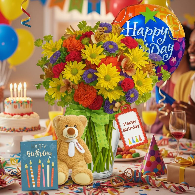 Ensemble "Collection de Créateurs" pour Anniversaires II: 18 tiges de fleurs assorties