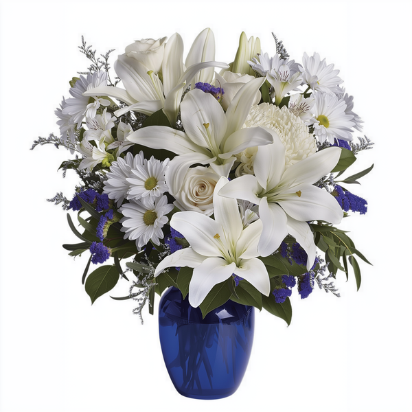 Bouquet "Belle en Bleu" - Roses Bleues, Blanches et Crème Fleur Québec