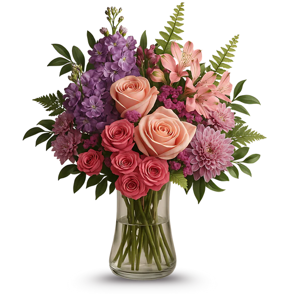 Bouquet "Rosé et Framboise" - Bouquet rosé & framboise, roses & alstroemère