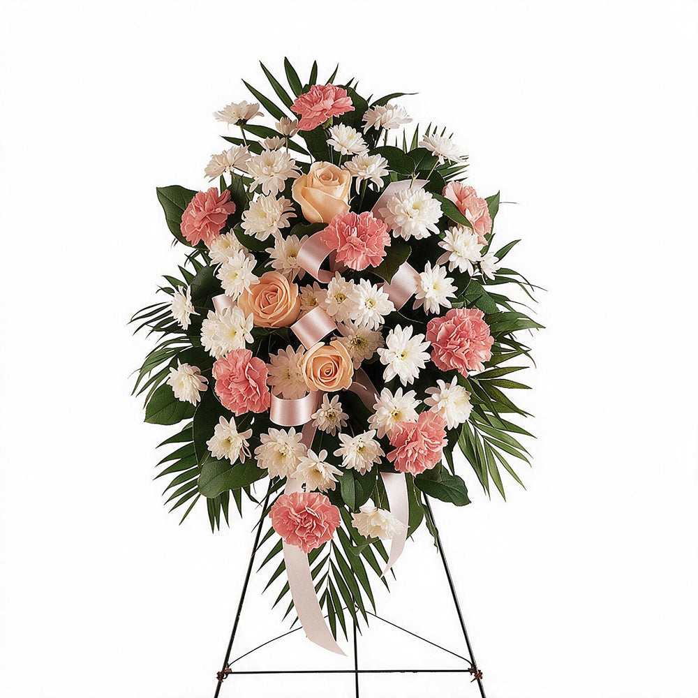 Gerbe "Douces Pensées" - Roses Roses et Blanches - Sympathie