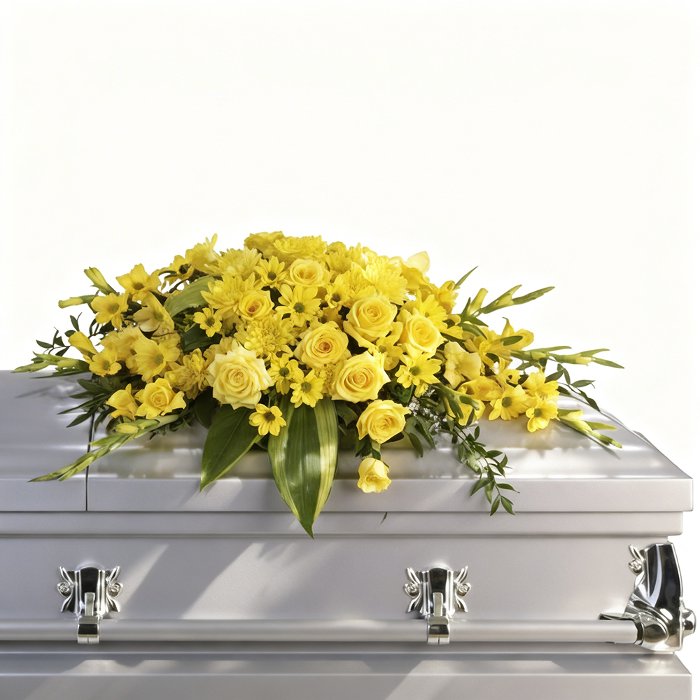 Gerbe De Roses Jaunes Élégante Grandeur Funéraire
