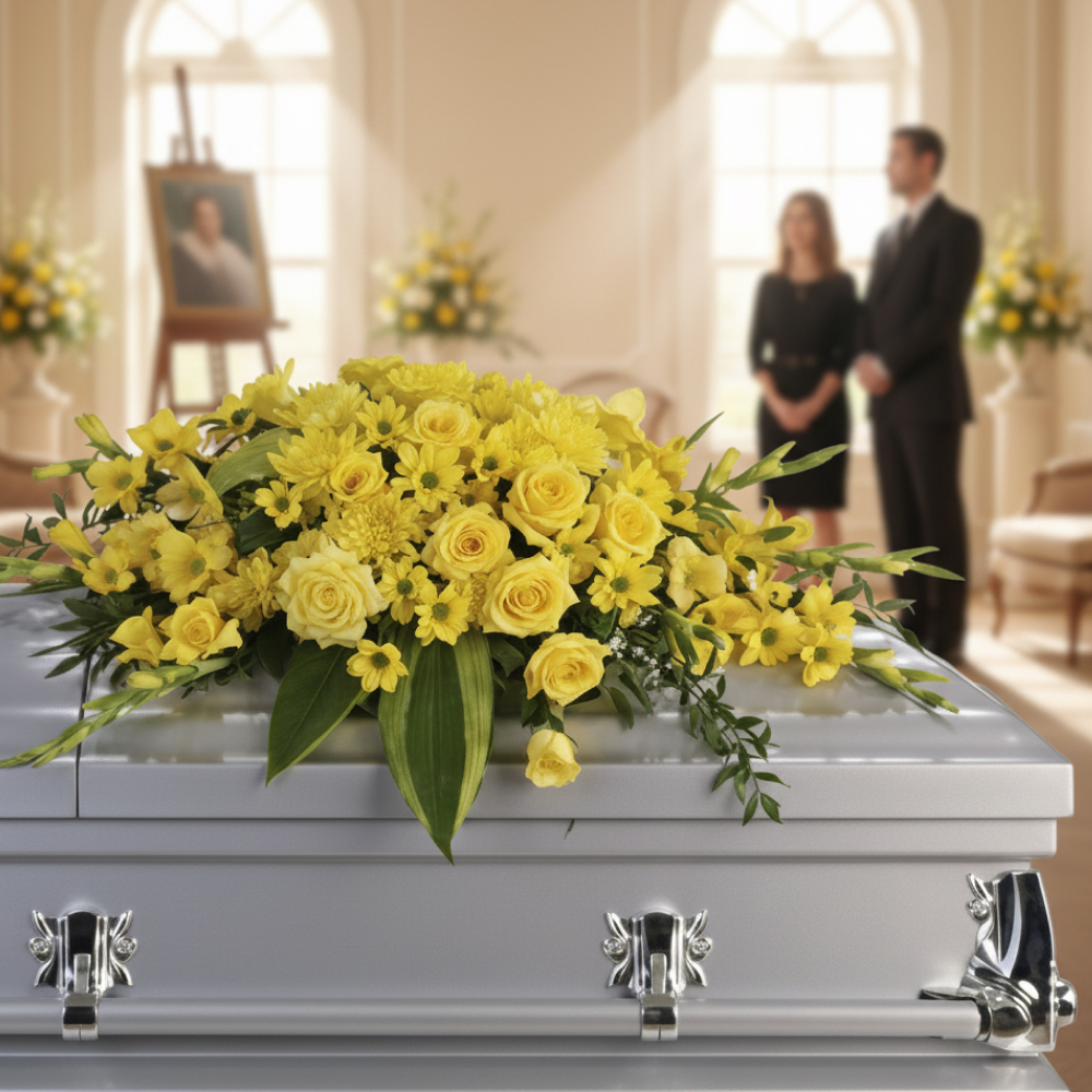 Gerbe De Roses Jaunes Élégante Grandeur Funéraire