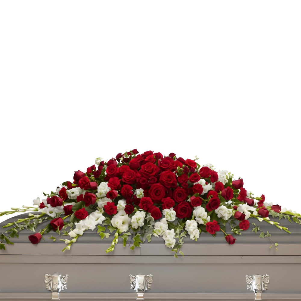 Elegant Bouquet of Red and White Roses - Funeral