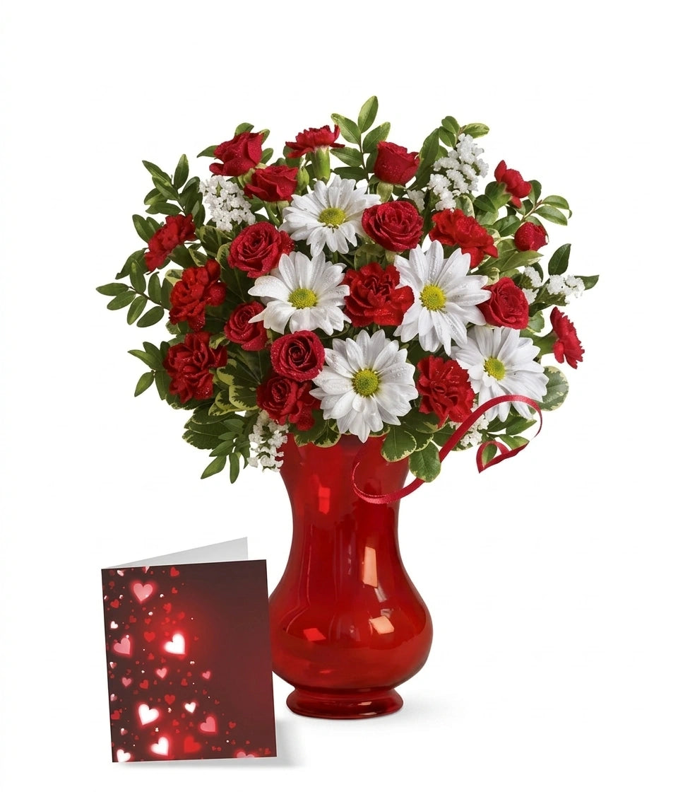 Bouquet de Roses Rouges et Blanches - Romance Douce I
