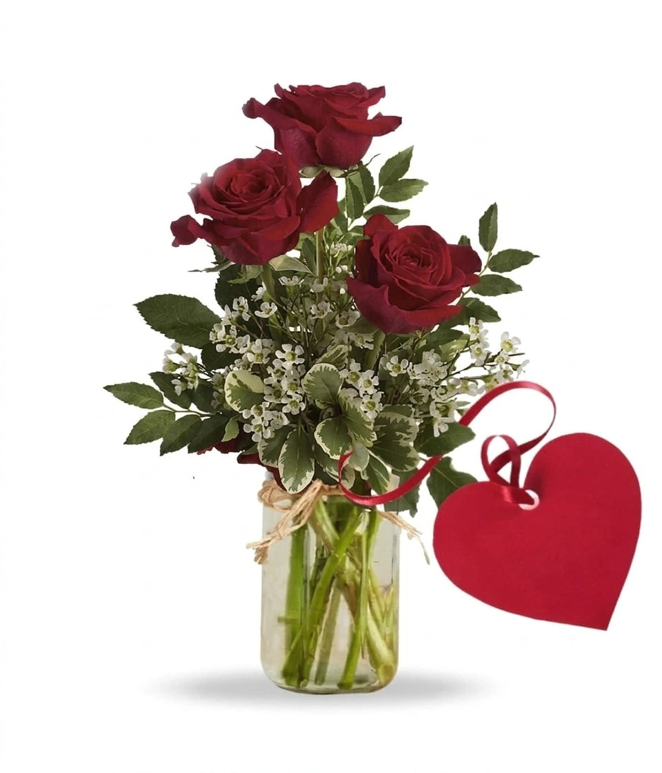 Pot Mason "Bouquet Éclatant" - Roses Rouges - Toutes Occasions