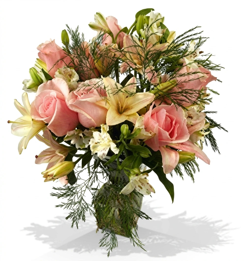 Bouquet Luxury "Pierres Précieuses" - Roses Roses, Blanches et Vertes - Anniversaire