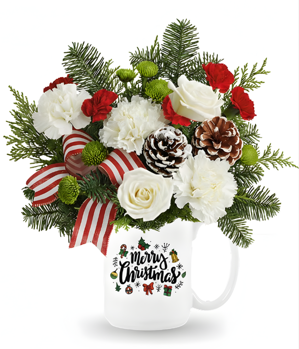 Bouquet Joyeuses Fêtes dans une Tasse