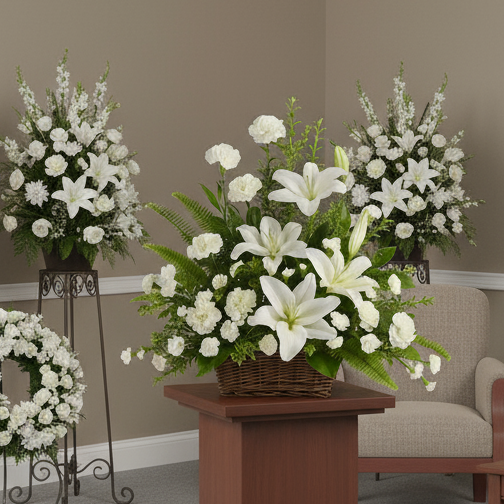 Panier de lys blanc serein pour une décoration intérieure tranquille