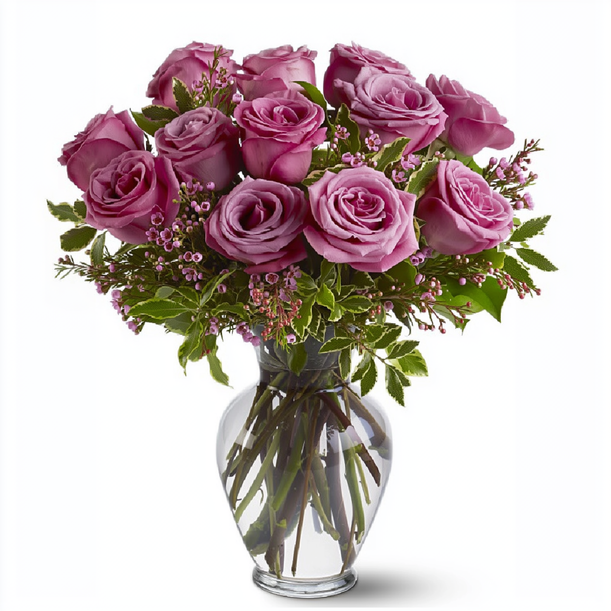 Bouquet de 12 roses lavande à longue tige