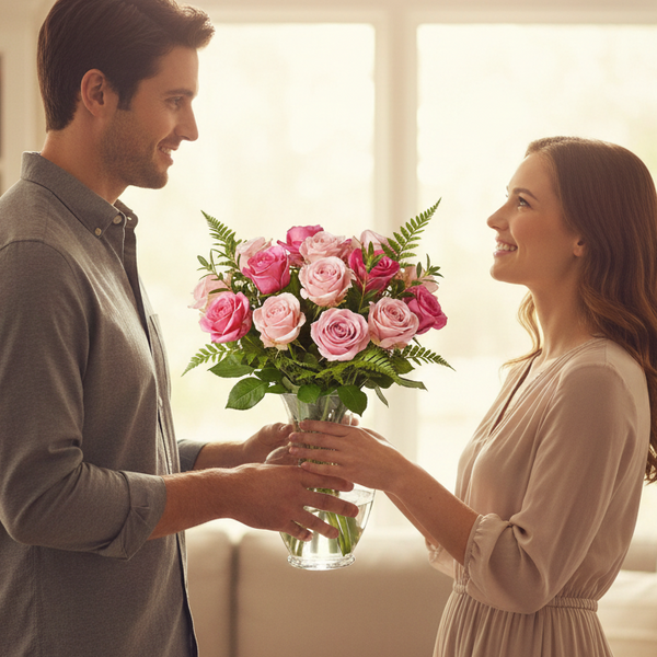 Bouquet Élégant de 12 Roses Roses à Longue Tige - Vendredi Fou