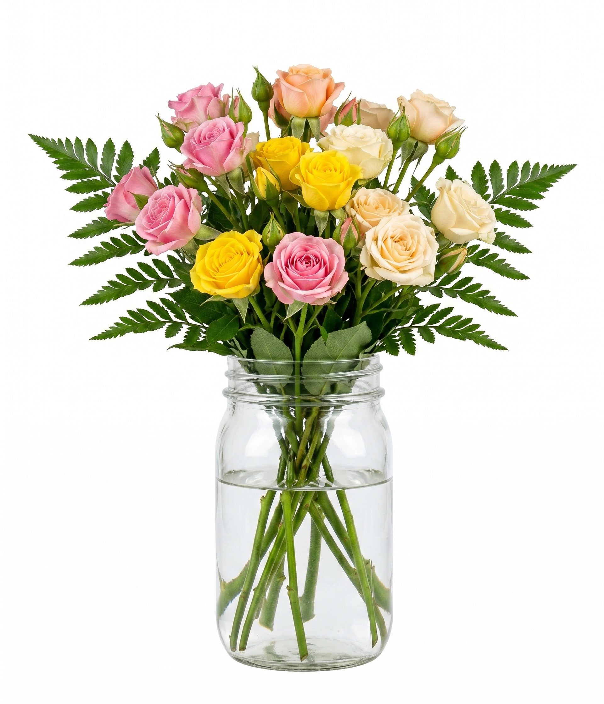 30 roses spray assorties dans un pot Mason Fleur Québec