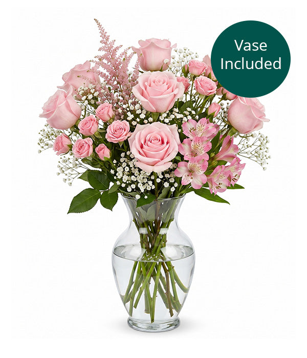 Bouquet de naissance pour petite fille avec vase Fleur Québec