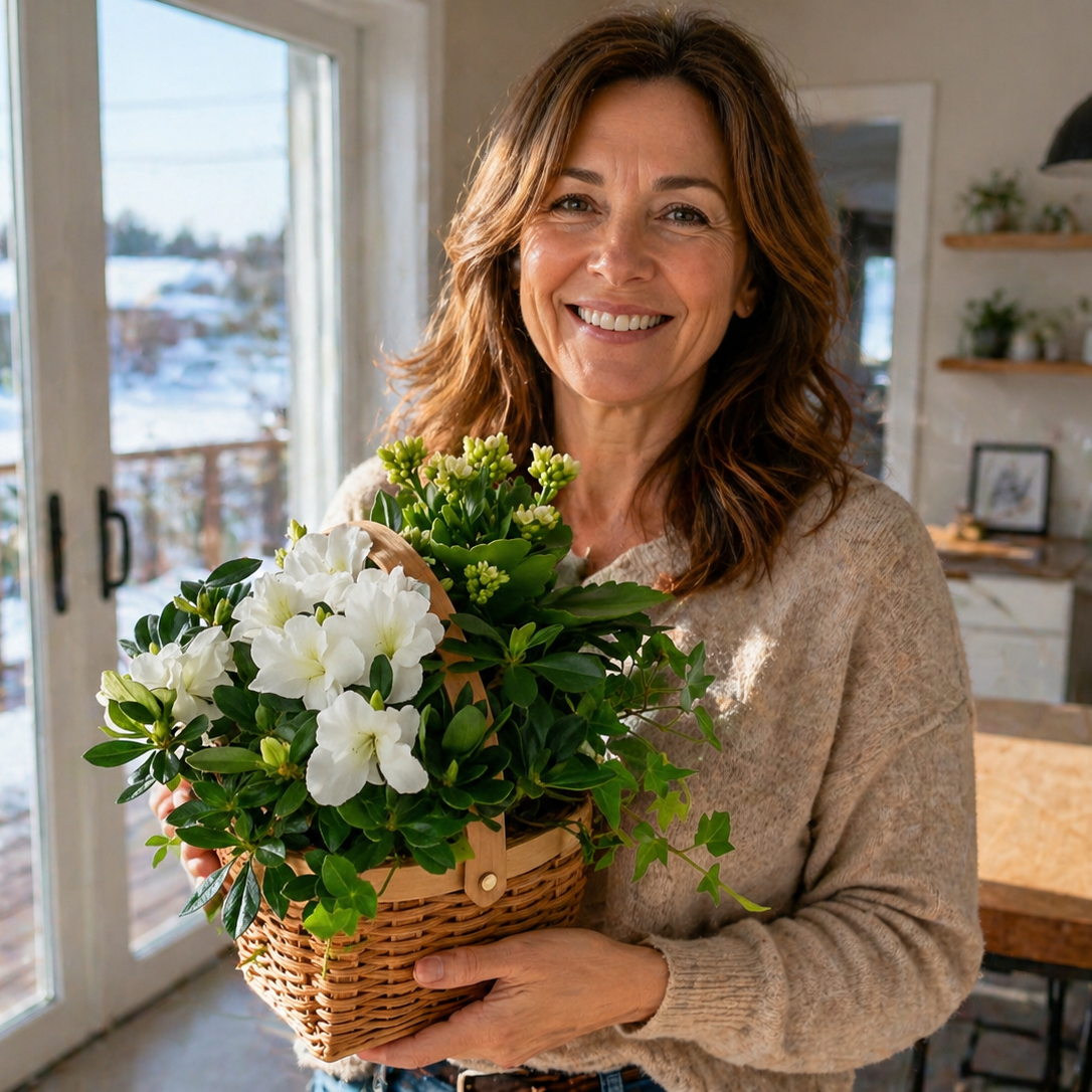 Floral Basket "Natural Elegance" - Live Plants - Botanical Collection