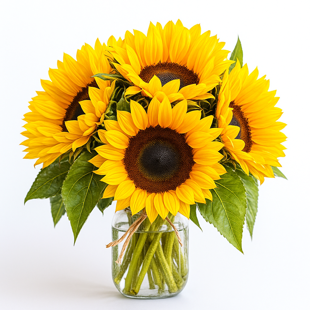 Bouquet de tournesol rustique en pot Mason - Décor de ferme