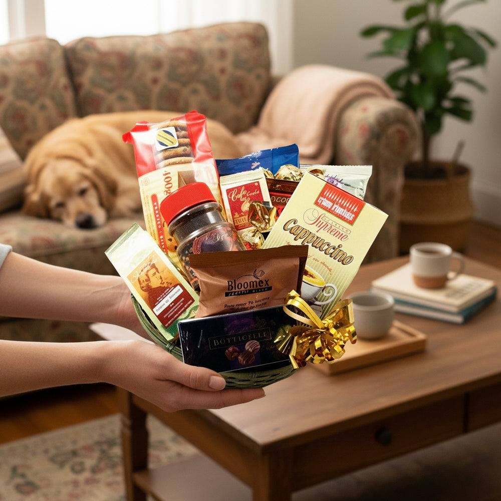 Panier Cadeau Gourmet - Café, Biscuits et Truffes - Toutes Occasions