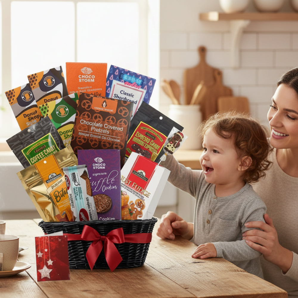 Panier Cadeau Gourmet - Chocolats, Biscuits et Cafés - Amateurs de Café