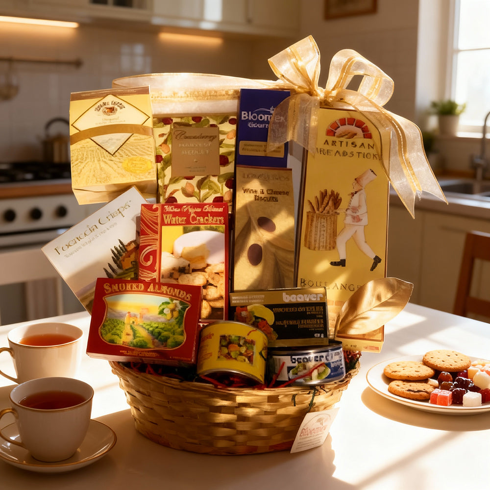 Panier Cadeau Luxury Personnalisé - Chocolats, Biscuits, Thés et Cafés
