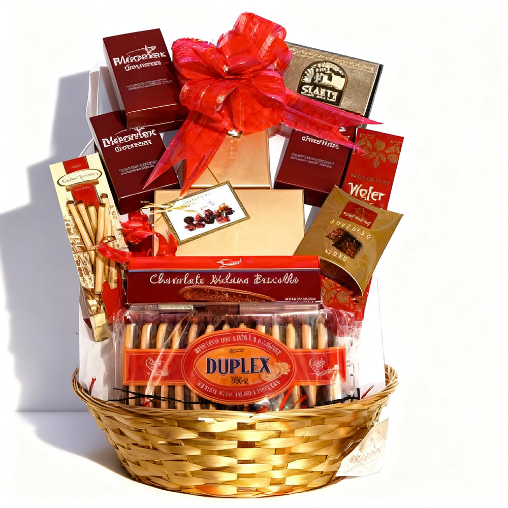 Panier Cadeau Premium Personnalisé - Chocolats, Biscuits, Thés et Cafés