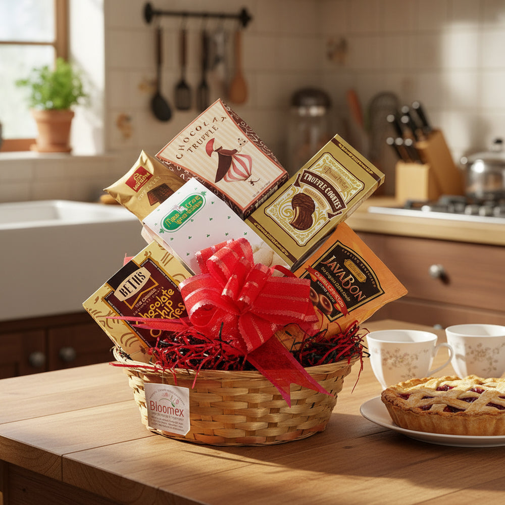 Panier Cadeau "Doux Souvenirs" - Chocolats, Biscuits et Bonbons