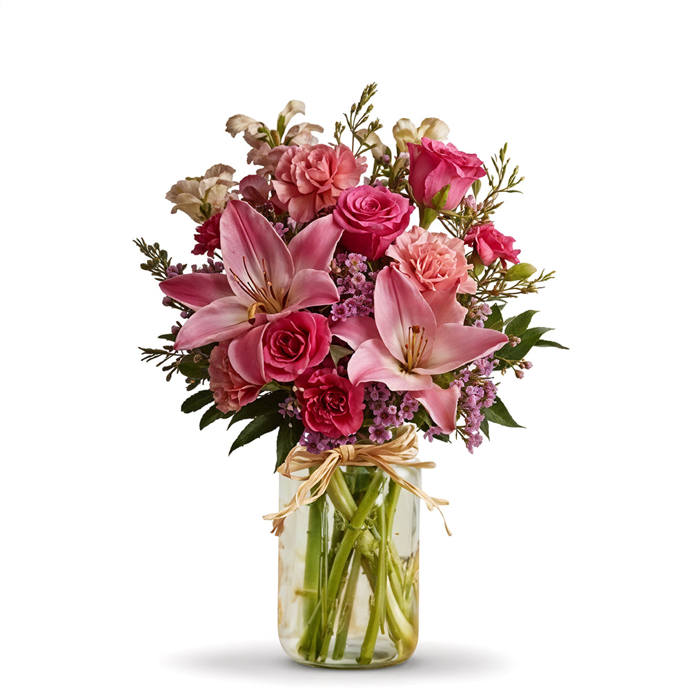 Mason Jar "Pink Fun" - Pink Roses - Congratulations