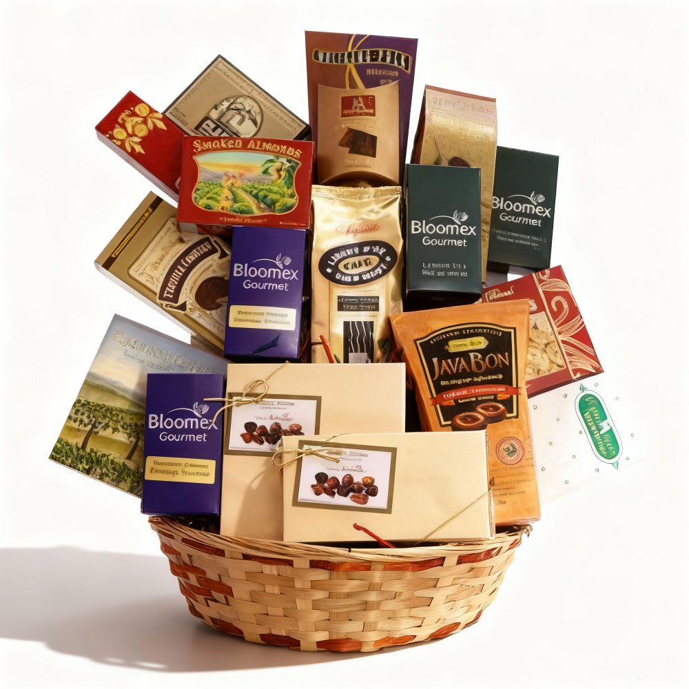 Panier Cadeau Luxury de 24 Délices - Chocolats, Biscuits, Thés et Cafés