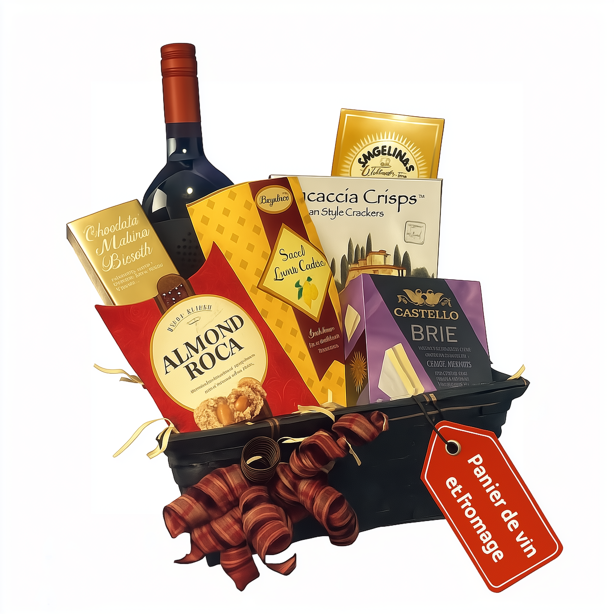 Panier Cadeau Corporatif - Vin Rouge, Brie et Chocolat - Entreprise