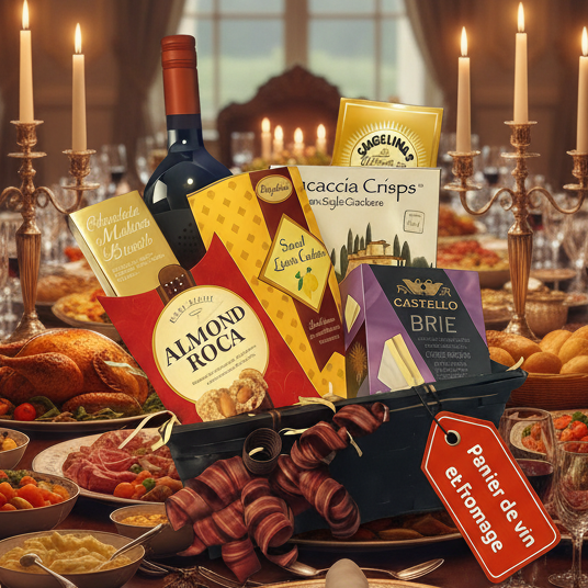 Panier Cadeau Corporatif - Vin Rouge, Brie et Chocolat - Entreprise