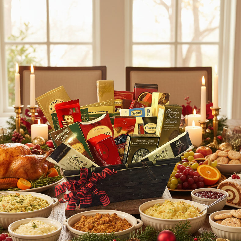 Panier Cadeau "Gourmet Collection IV " – Collection 24 Friandises Décadentes (Chocolats & Biscuits)