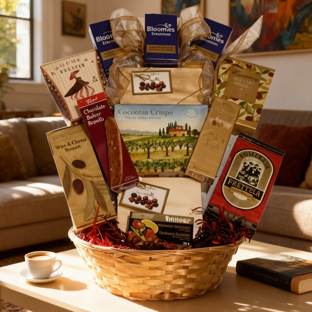 Panier Premium « Deluxe Choix » (13 articles)- Chocolats, Biscuits, Thés et Cafés