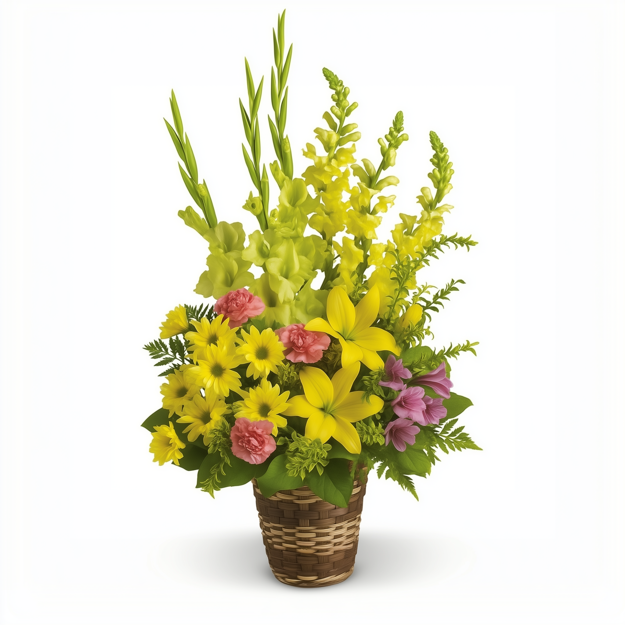 Panier Floral - Lys Jaunes, Mufliers et Chrysanthèmes - Toutes Occasions