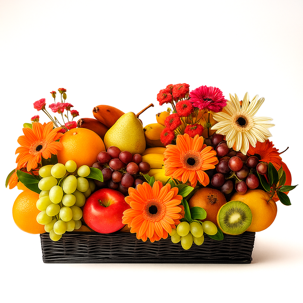 Panier Cadeau "Pureté et Sérénité" - Fruits Frais et Fleurs en Pot Mason