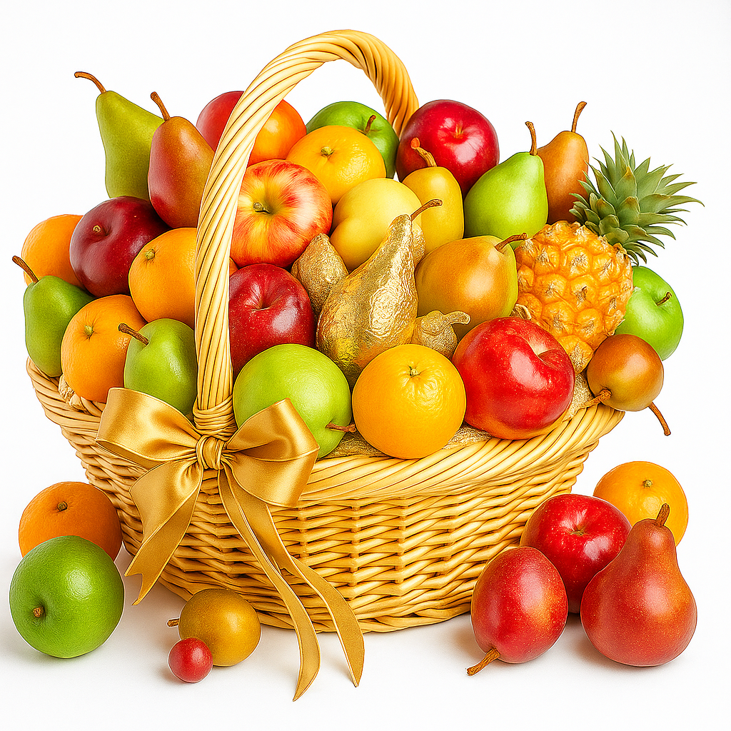 Panier de Fruits Exquis | Poires, Pommes, Oranges, Prunes & Plus | Cadeau Frais