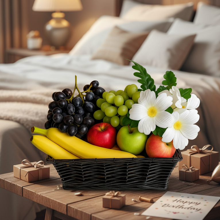 Panier Cadeau de Fruits Frais et Plante Fleurie - Rétablissement