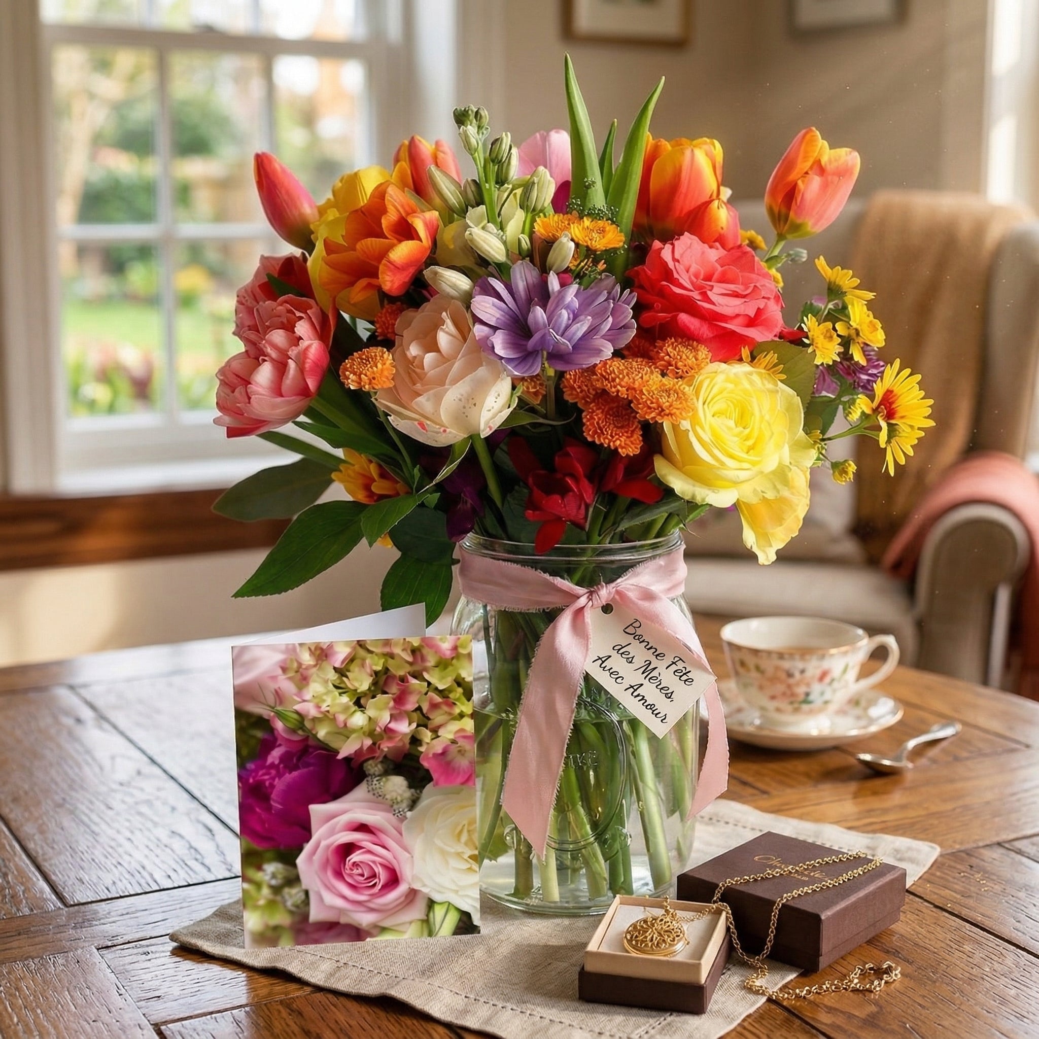 Mason Jar "What a Mom!" - Vibrant and Colorful Roses