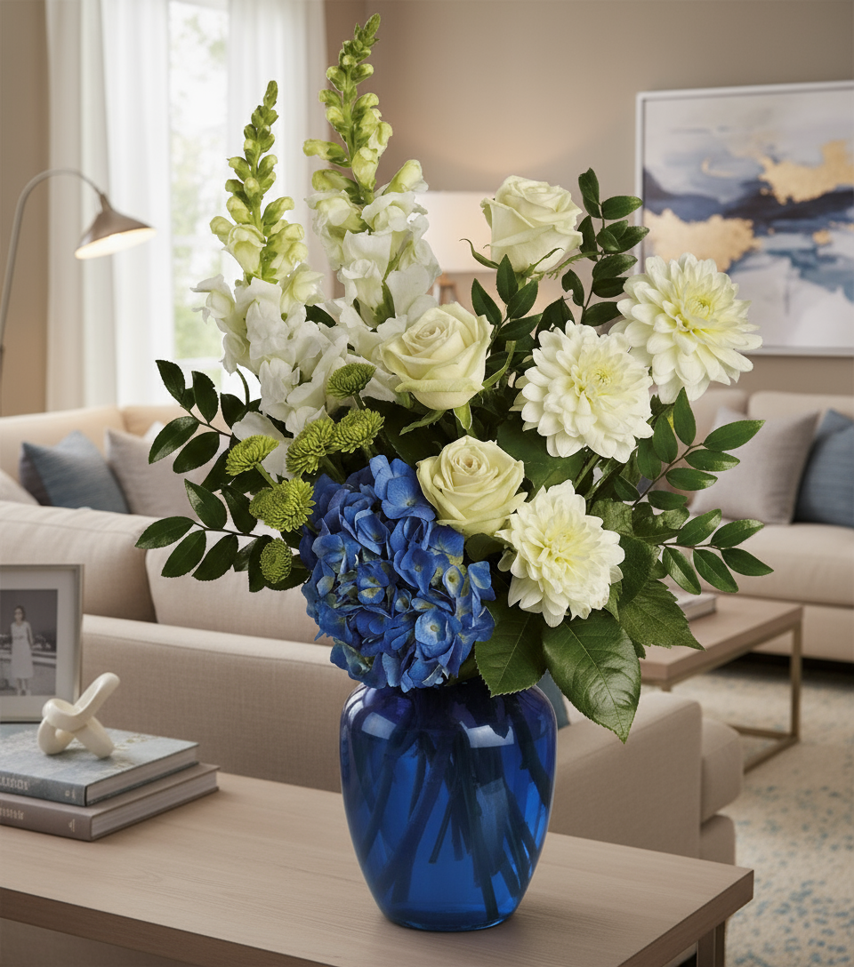 Bouquet "Pure Devotion" - Roses Bleues, Blanches et Crème - Mariage