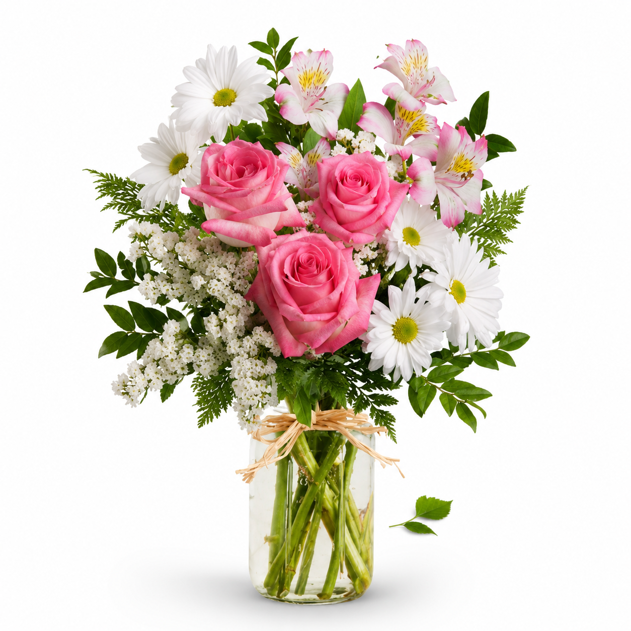 Mason Jar "Pink Love" - ​​White Roses - Anniversary