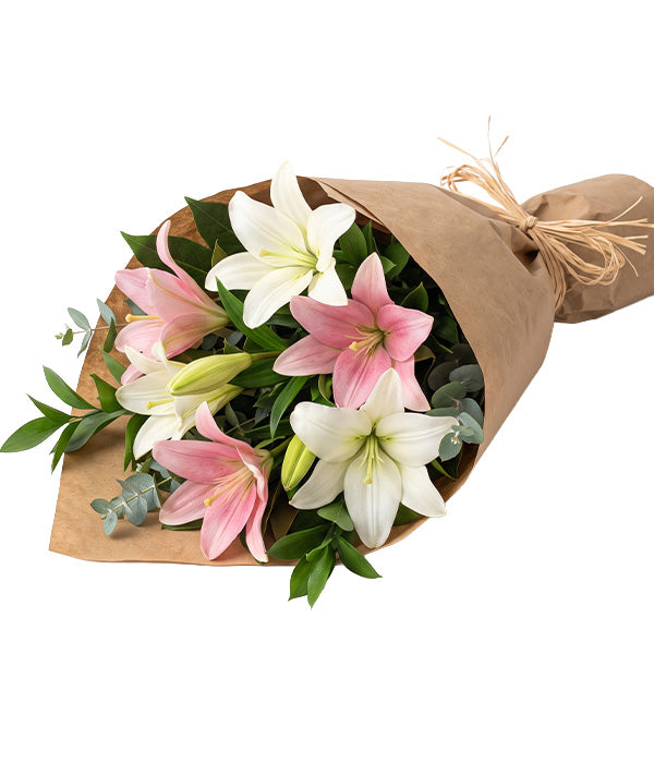 Noué à la main de lys roses et blancs I