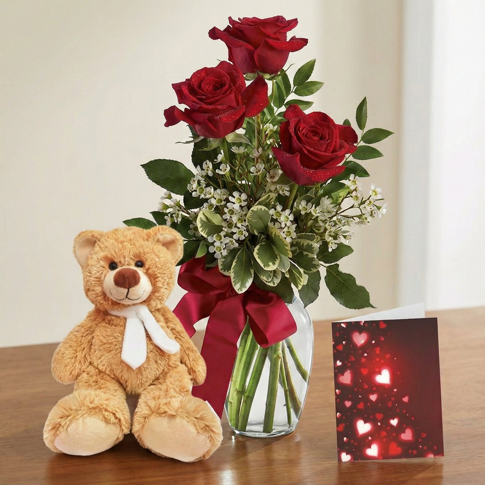 Rose, Teddy & Card Special - Flower Delivery New Zealand
