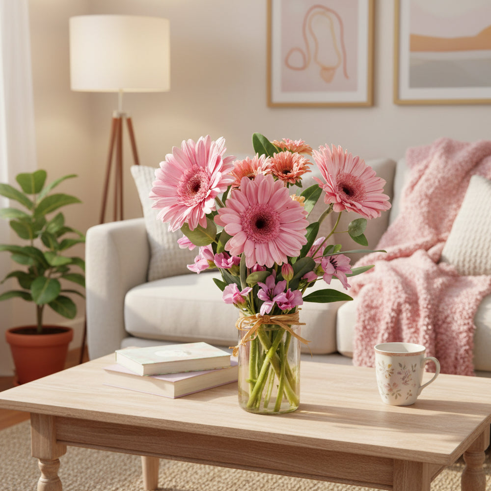 Shades of Pink in Mason Jar - Flower Delivery New Zealand